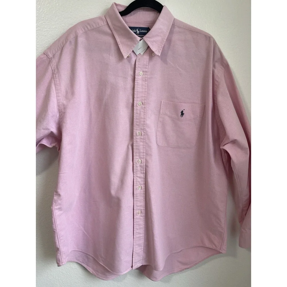 Polo Ralph Lauren Mens Button Pink Shirt Oxford Pony Logo Big Size XL